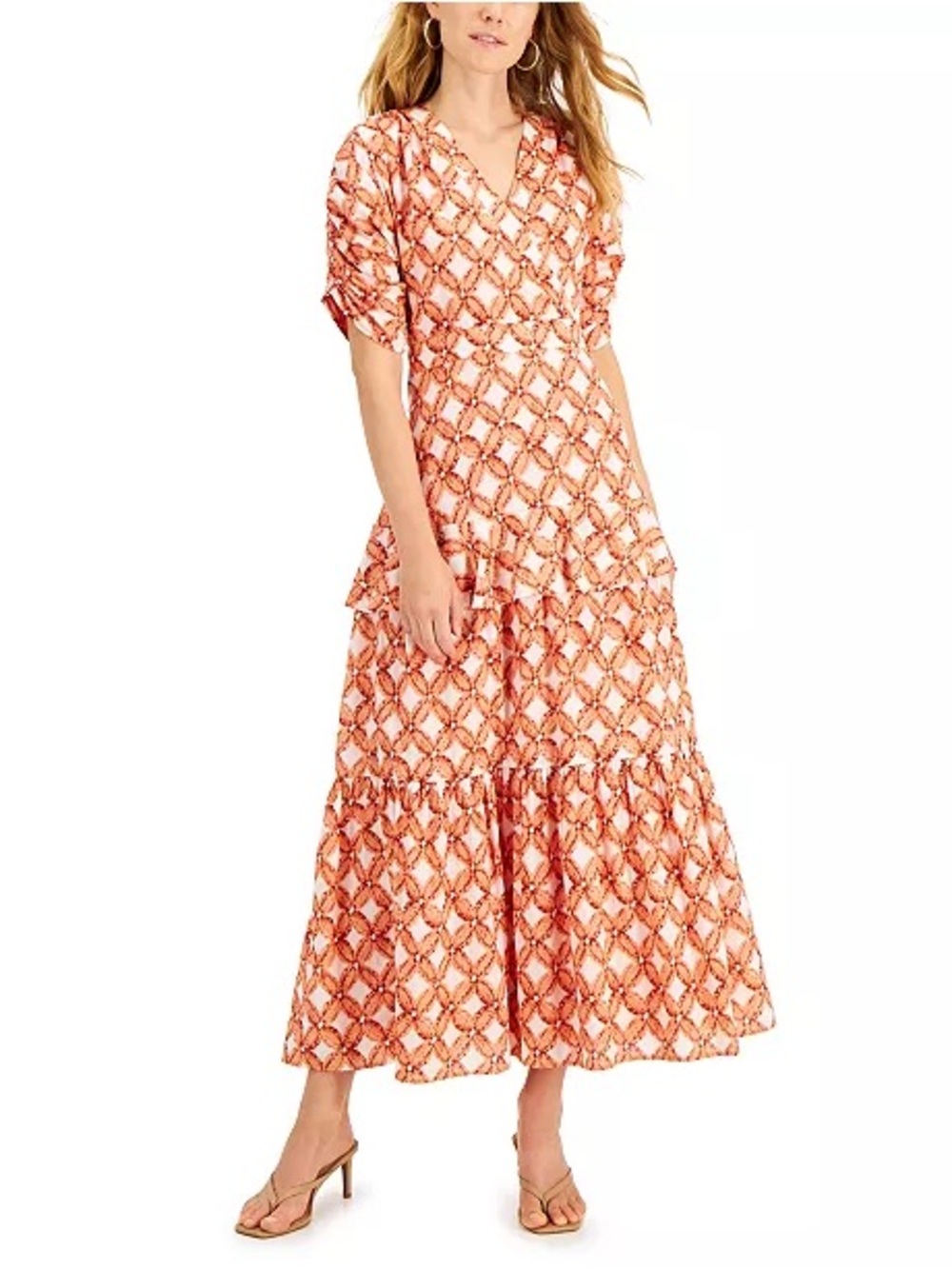 NWT INC Cotton Tiered Ruffle Maxi Dress Lorelei Lattice Resort Summer Sz Large